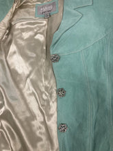Load image into Gallery viewer, Jacket, Teal Suede Leather, size Large, Rhinestone Buttons, Wilson Leather Maxima
