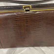 Load image into Gallery viewer, Purse, Embossed Leather, Snake Print, Brown with Gold Trim
