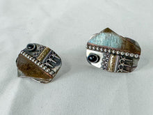 Load image into Gallery viewer, Vintage Sterling Silver &amp; Black Onyx Abstract Art Clip-On Earrings
