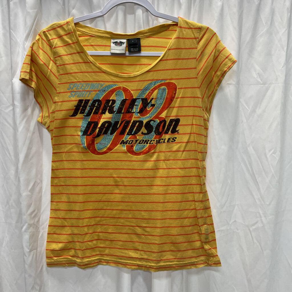 Harley Davidson, Large, Womens, Yellow and Orange Stripe