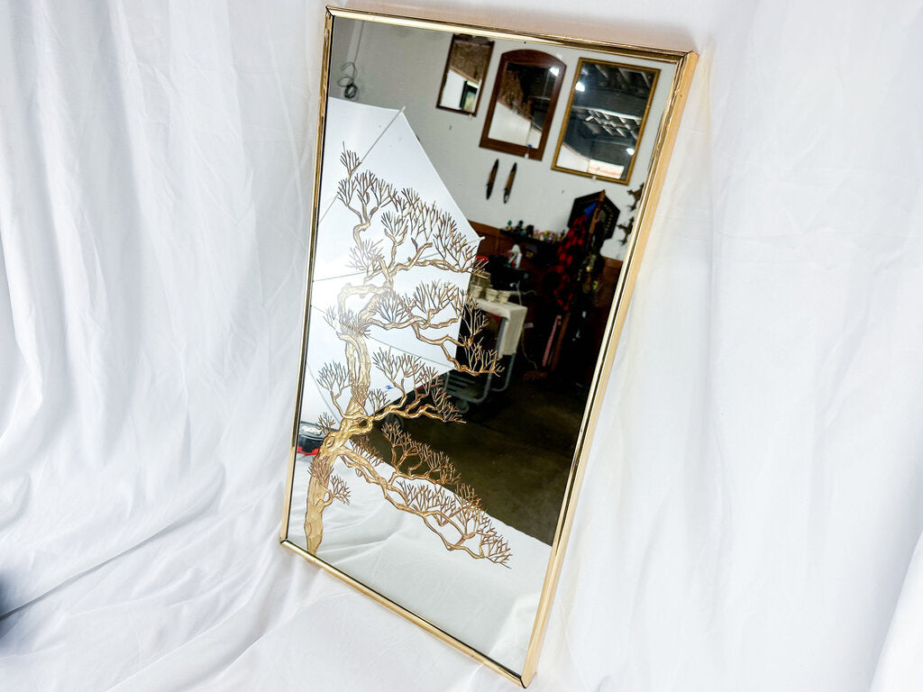 1980s Reproduction of 1970s Hollywood Regency East Asian Style Tree Mirror