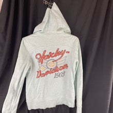 Load image into Gallery viewer, Harley Davidson, Women&#39;s Hoodie, Large, Full Zipper, Blue Distressed
