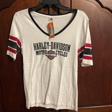 Load image into Gallery viewer, Harley Davidson, Large, Womens, White and Black, V-Neck, Rapid City SD
