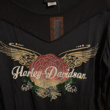 Load image into Gallery viewer, Harley Davidson, XL, Womens, Black Simple Flower,3/4 Sleeve
