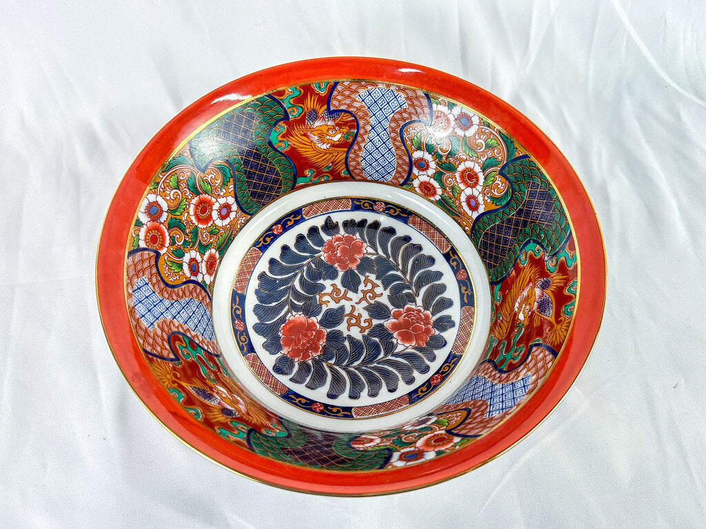 Vintage Saji Japan China Floral Dragon Design 9 Inch Bowl