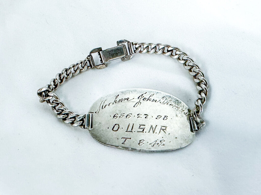Vintage USNR O Sterling Silver ID Bracelet, 1940s