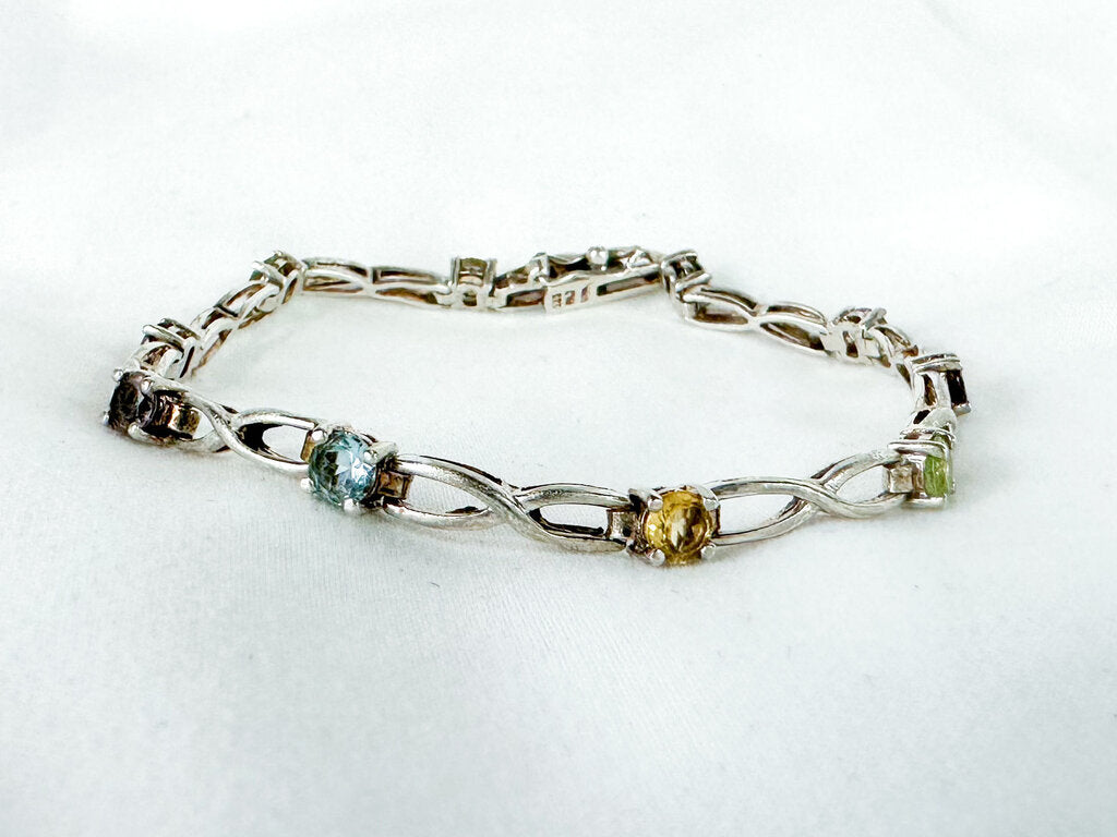 Vintage Sterling Silver Bracelet with Various Gemstones