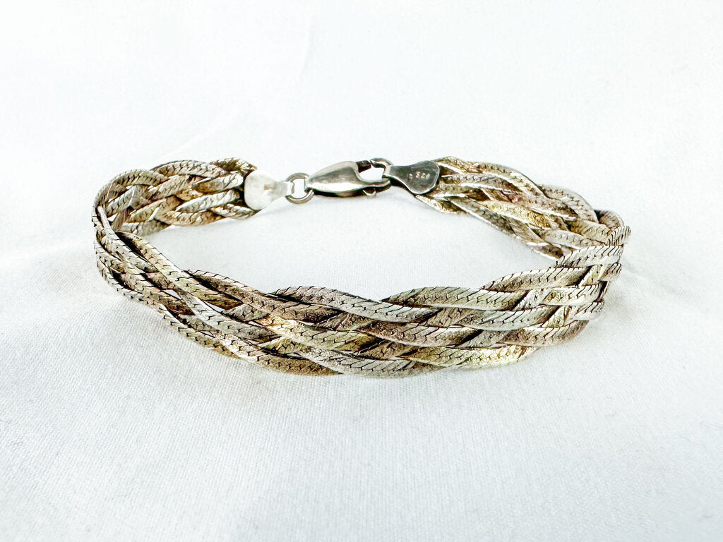 Vintage Sterling Silver Italian Made Multi-chain Braided Bracelet