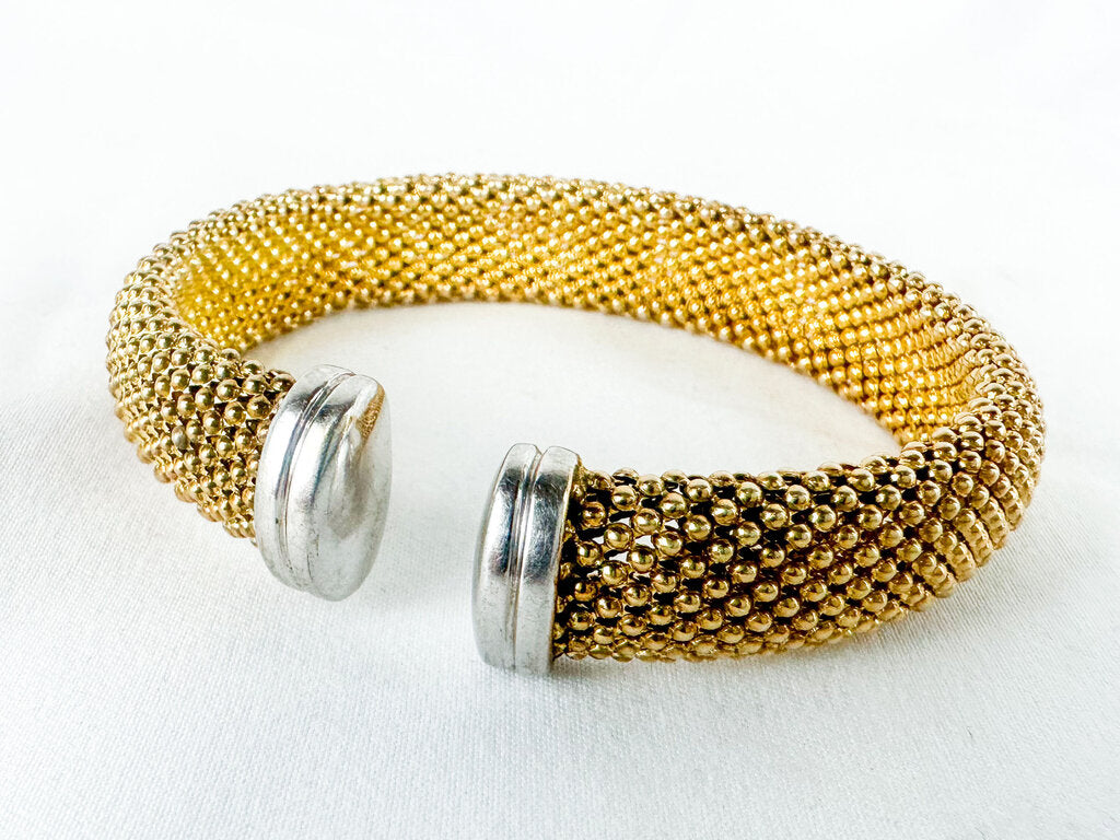 Vintage Gold Tone over Sterling Silver Bangle Cuff Bracelet