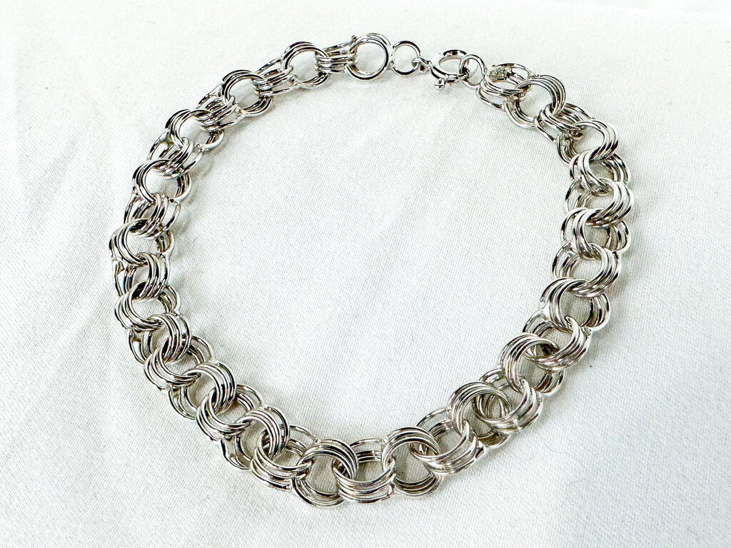 Vintage Sterling Silver Triple Ring Chain Charm Bracelet, No Charms