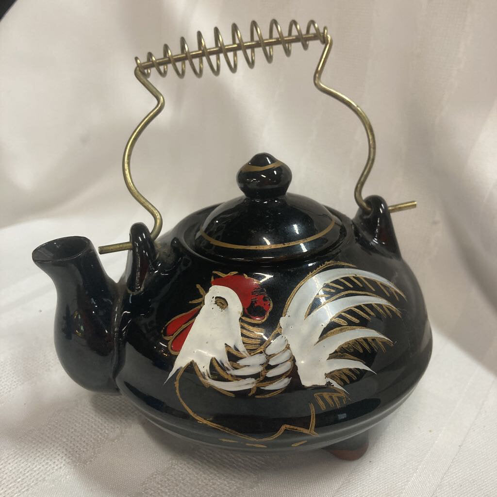 Vintage Hand Painted Rooster Tripod Teapot, Japanese