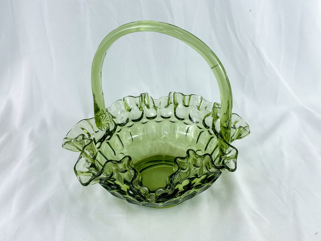 Vintage Federal Glass Green Glass Thumbprint Basket